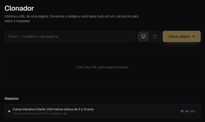 Clonador de páginas com campo de URL e opção desktop ou mobile